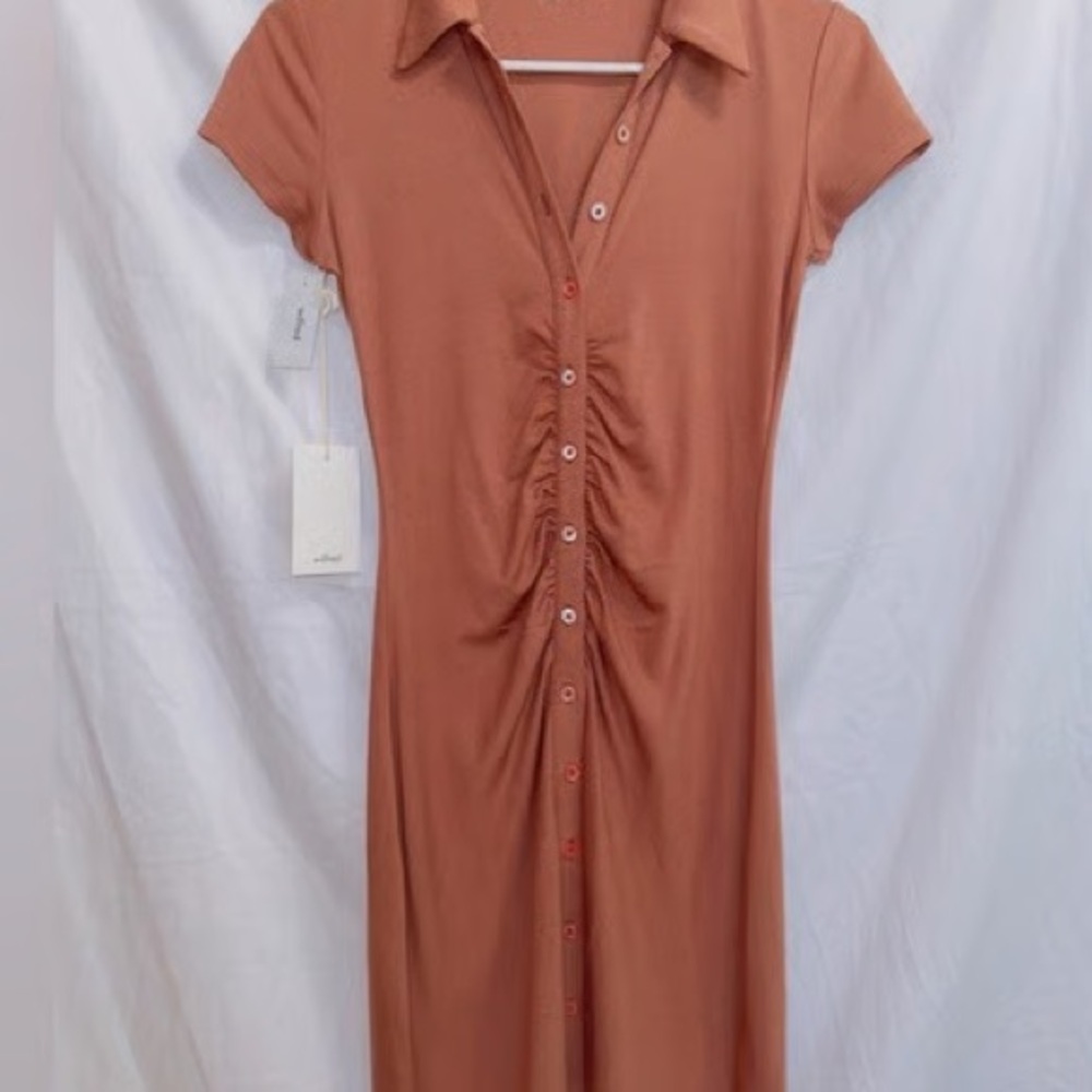 Aritzia Rust Button-Front Midi Dress